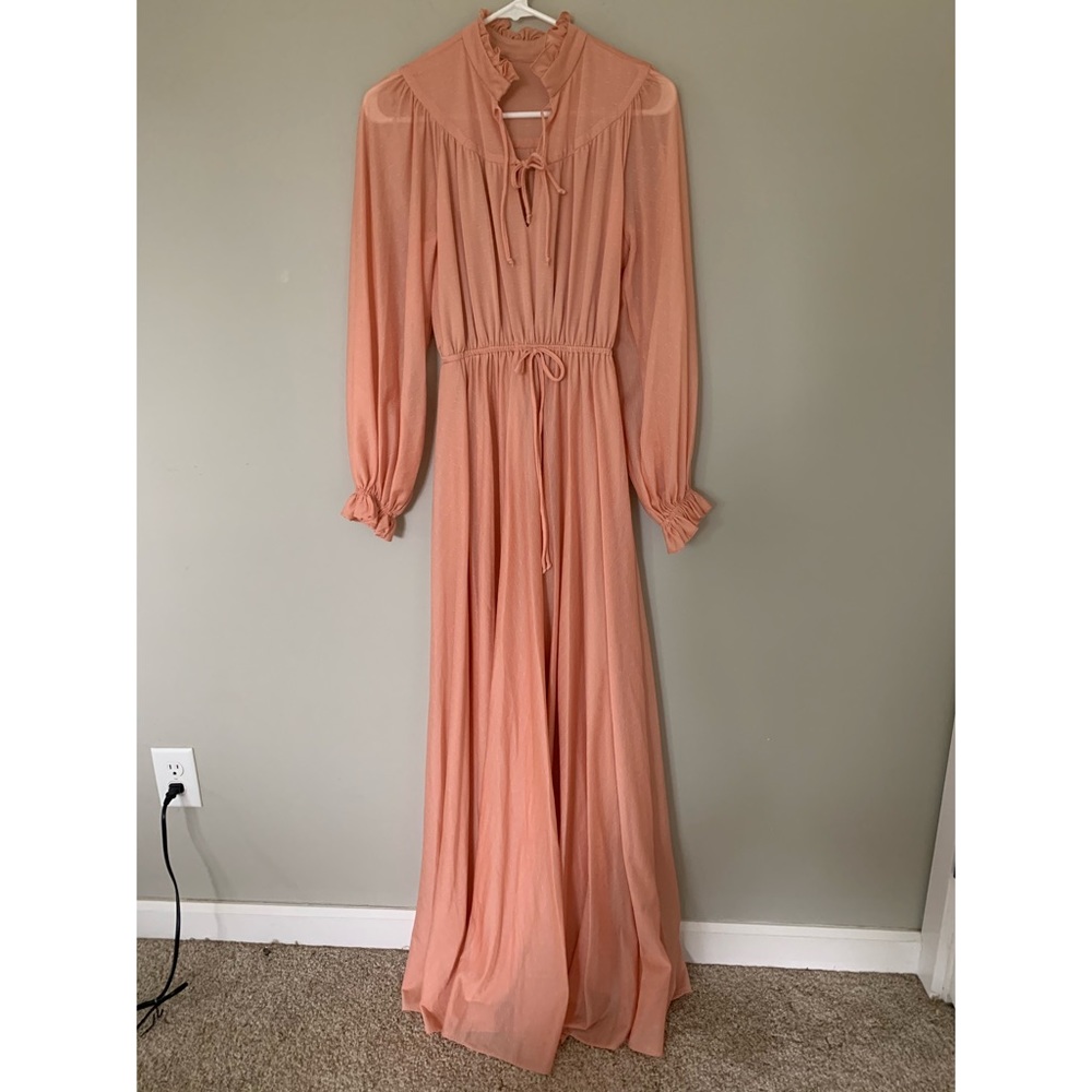 70s Vintage Peach Peasant Maxi Dress - Picture 10 of 15